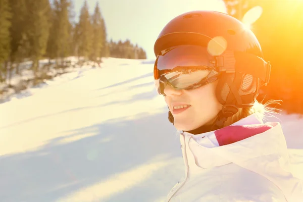 Woman wearing a helmet and glasses — Stock Photo, Image