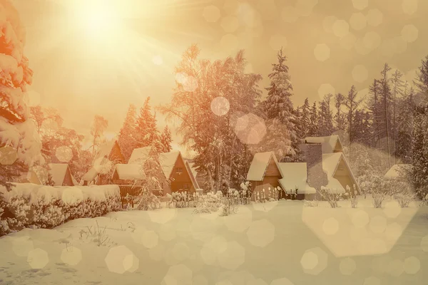 Vila na sníh na slunečný den — Stock fotografie