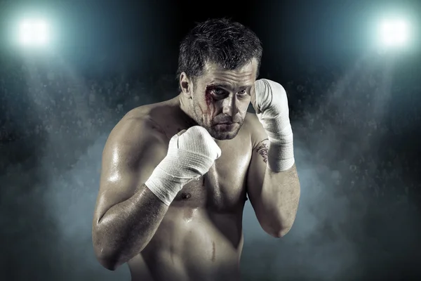 Portrait of boxer in blood — Stock Photo, Image