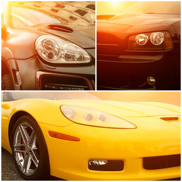 Collage of sunny part of luxury cars — Stock Photo, Image