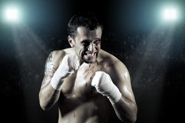 Portrait of boxer in blood — Stock Photo, Image