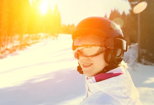 Woman wearing a helmet and glasses — Stock Photo, Image