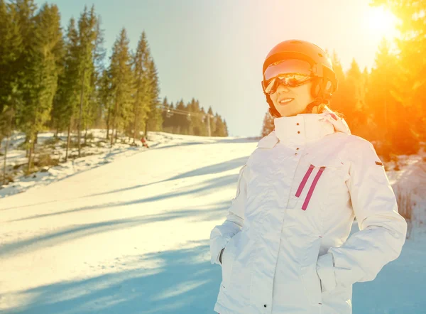 Woman wearing a helmet and glasses — Stock Photo, Image