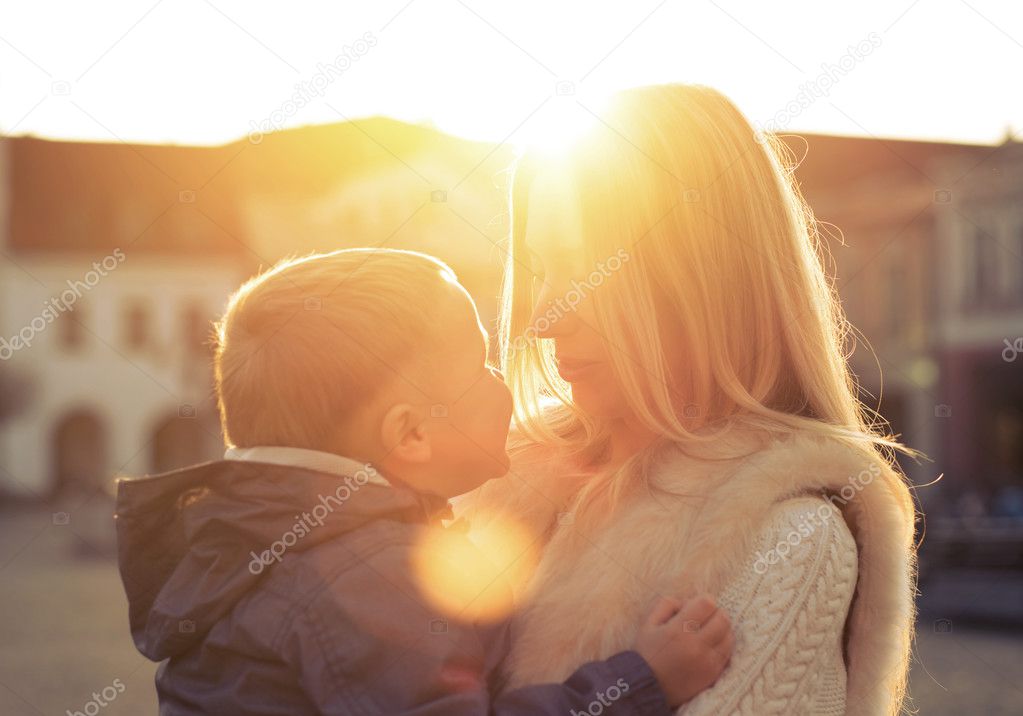 Happiness mother and son on  street