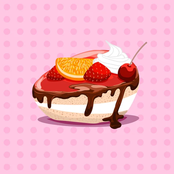 Freihändige Zeichnung Von Schokoladenkuchen Mit Früchten Süße Vektorillustration Mit Schichten — Stockvektor