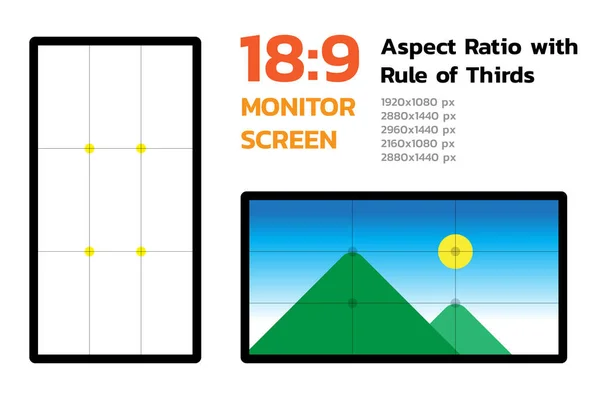 Monitor Screen Aspect Ratio Rule Thirds Most Famous Dimension Devices — Stockvector