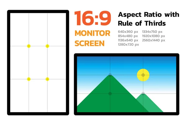 Monitor Képernyő Aspect Ratio Szabály Harmadik Kijelzők Leghíresebb Dimenziója Demó Stock Vektor