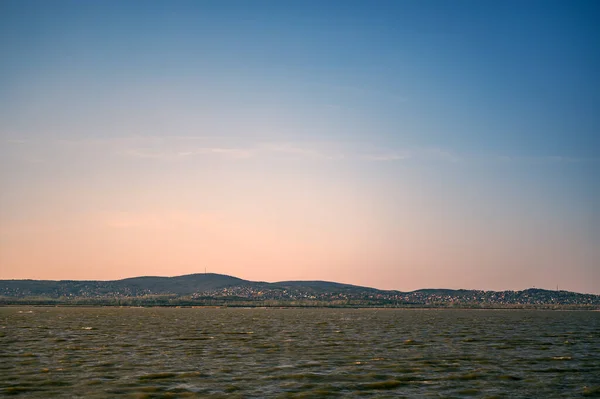 Blick Auf Den Velence See Während Des Sonnenuntergangs Ungarn Europa — Stockfoto