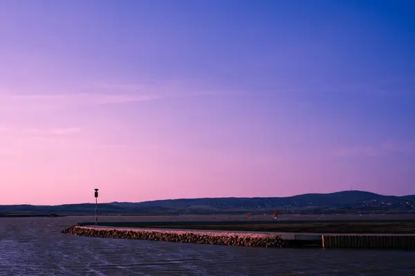 Vista Sobre Lago Velence Durante Pôr Sol Hungria Europa — Fotografia de Stock