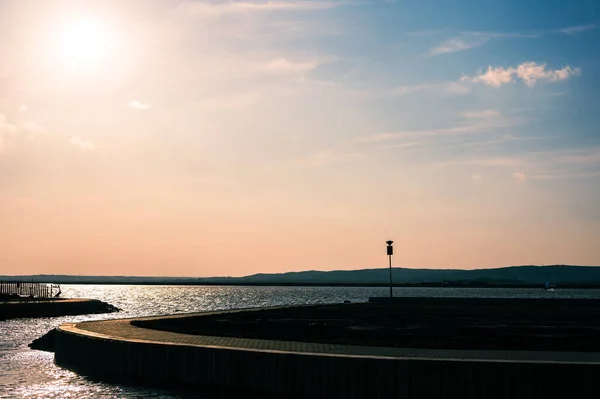 Vista Sobre Lago Velence Durante Pôr Sol Hungria Europa — Fotografia de Stock