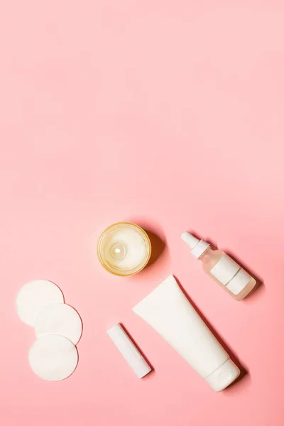 Vertical Minimalistic Layout Hand Cream White Tube Essential Oil Lip — Stock Photo, Image