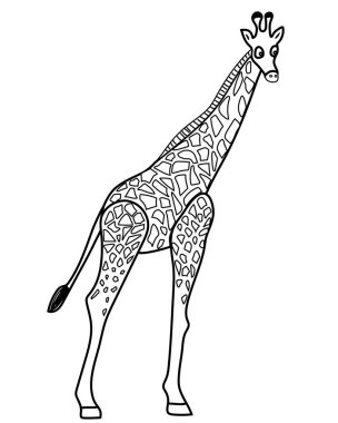 Vahşi hayvan zürafası. Boyama kitabı için siyah ve beyaz vektör çizimi