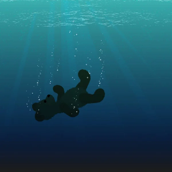 Afogando Brinquedo Pelúcia Subaquática Urso Peluche Afundando Profundidade Mar Ilustração — Vetor de Stock