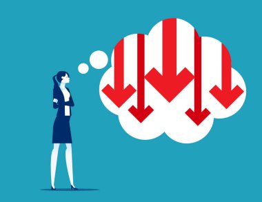 İş adamı olumsuz eğilimli iş grafiği hakkında düşünüyor. İş başarısızlığı