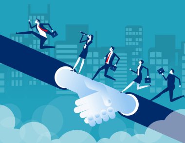 Yeni iş için yardım ve fırsat getiren iş ekibi