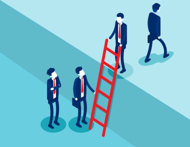 İş adamı ortak bir hedefe ulaşmak için etkileşim içindedir. İş Isometric