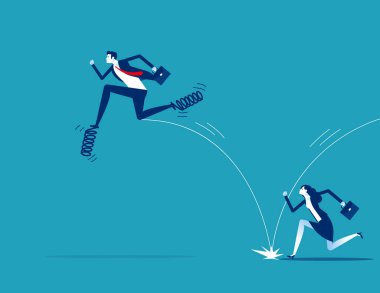 Liderlik yoldaşının önüne atlamak için yayı kullanır. İş yarışması konsepti