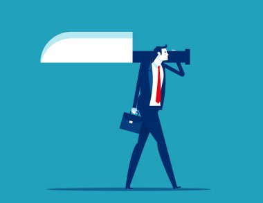 İş adamı yürüyor ve elinde büyük bir bıçak tutuyor. Daha güçlü bir kavram