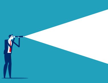 Uzağa bakmak için teleskop kullanan bir iş adamı. İş vizyonu kavramı