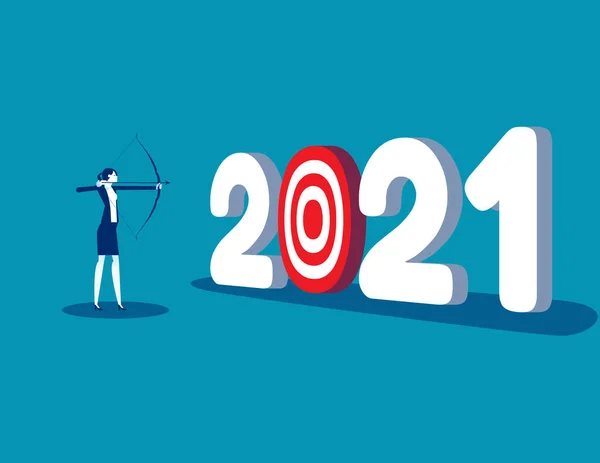 Businesswoman Aiming Number 2021 Goal Year — Stock Vector