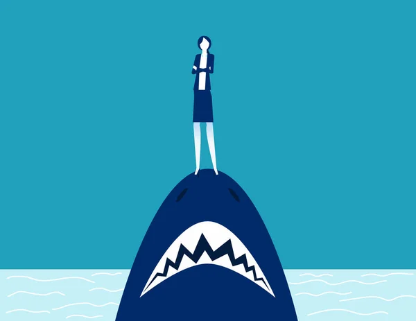 サメの口の上に立つ実業家 危険を冒して — ストックベクタ