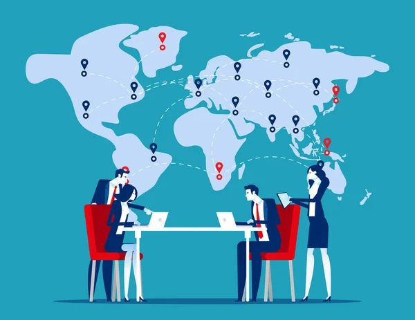 Equipa Trabalhar Frente Mapa Mundo Comércio Mundial —  Vetores de Stock