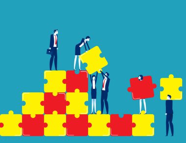 Ekip üyeleri yapboz parçalarını büyütmeye çalışıyor. Çözüm bulma kavramı