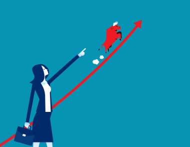 İş kadını grafiği boğa koşusu ile büyüyor. Boğa Pazarlama