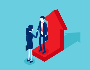 İş ortakları büyüyen okun üzerinde el sıkışıyor