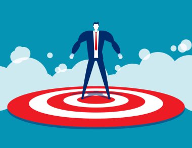 Strong businessman standing on target. Conquer the goal clipart
