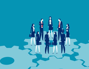 İş adamları takım halinde vites kolluyor. Takım toplantısı vektör kavramı