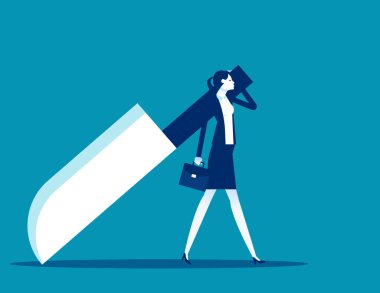 İş kadını elinde büyük bir bıçak tutuyor.