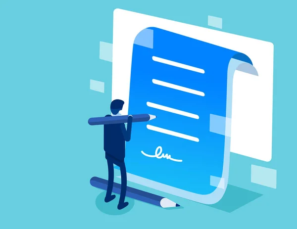 Çevrimiçi iş sözleşmesinde dijital imza imzalayan karakter. Veri koruması ve gizlilik politikası