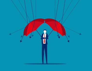 Bir işadamı düşük grafiği şemsiyeyle yansıtır