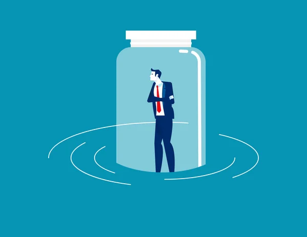 Businessman Trapped Bottle Floating Water — Stock Vector