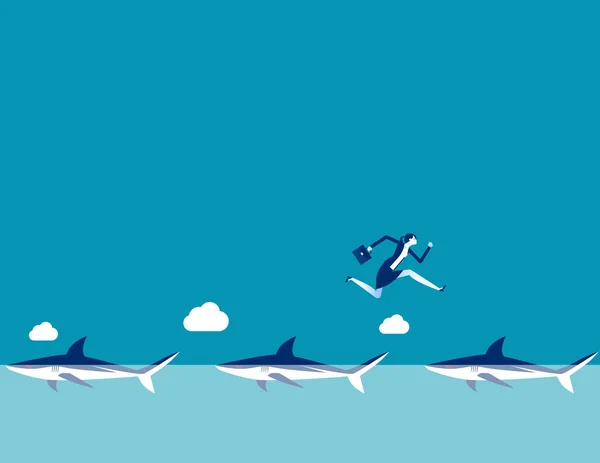 Une Femme Écrasé Requin Danger Dans Les Affaires — Image vectorielle