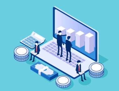 Finansal yönetim. Isometric vektör illüstrasyon biçimi tasarımı