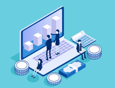 Finansal yönetim. Isometric vektör illüstrasyon biçimi tasarımı