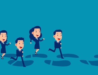 İş ekibi büyük ayak izleri üzerinde çalışıyor. İş vektörü illüstrasyonu