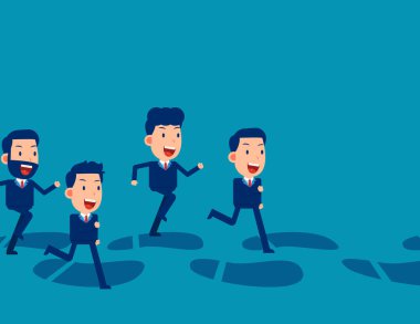 İş ekibi büyük ayak izleri üzerinde çalışıyor. İş vektörü illüstrasyonu