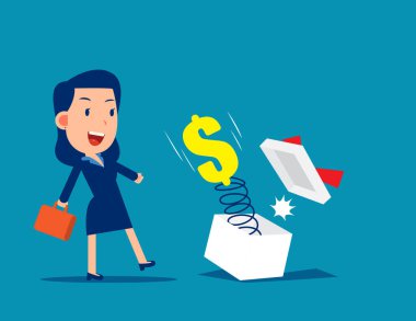 Dolar işareti hediye kutusunda beliriyor. Sürpriz konsept