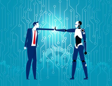 İnsan robotu yaratır. İnsan ve yapay zeka fütüristik