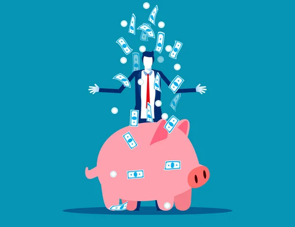 Money Falling Sky Business People Piggy Bank — 图库矢量图片