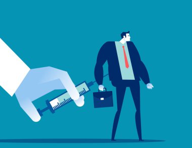 İnsanlara aşı enjekte etmek için elinde şırıngayla geziyorsun. Tıbbi ve sağlık konsepti