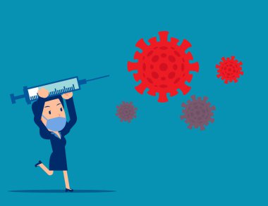 Virüsü öldürmek için elinde şırınga tutuyor. Sağlık hizmetleri vektör çizimi kavramı