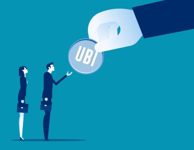 Evrensel temel gelir (UBI) işaretli para koymak