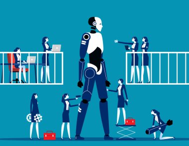 Bilim adamları dev robotlar üzerinde araştırma yapıyorlar. İş düz vektör biçimi