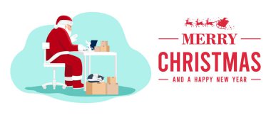 Noel Baba evde çocuklarla bilgisayar konferansı yapıyor. Vektör