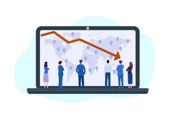 Obchodni Koncept Ilustrace Podnikatelé Při Pohledu Padající Diagram — Stockový vektor