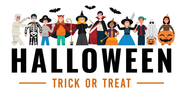 Fundo Festa Halloween Crianças Trajes Halloween Vetor —  Vetores de Stock